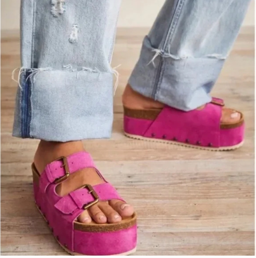 Free People Intentionally Blank Rule Breaker Platform Sandals Pink Suede 37 - Picture 1 of 7